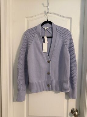Haven Well Within Periwinkle Button-Front V-Neck Oversized Knit Cardigan Sz M